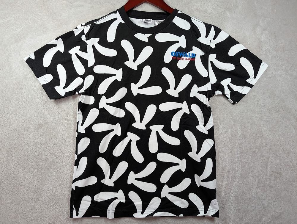 Disney Oswald The Lucky Rabbit Shirt Mens SMALL Black White Cast Member All Over